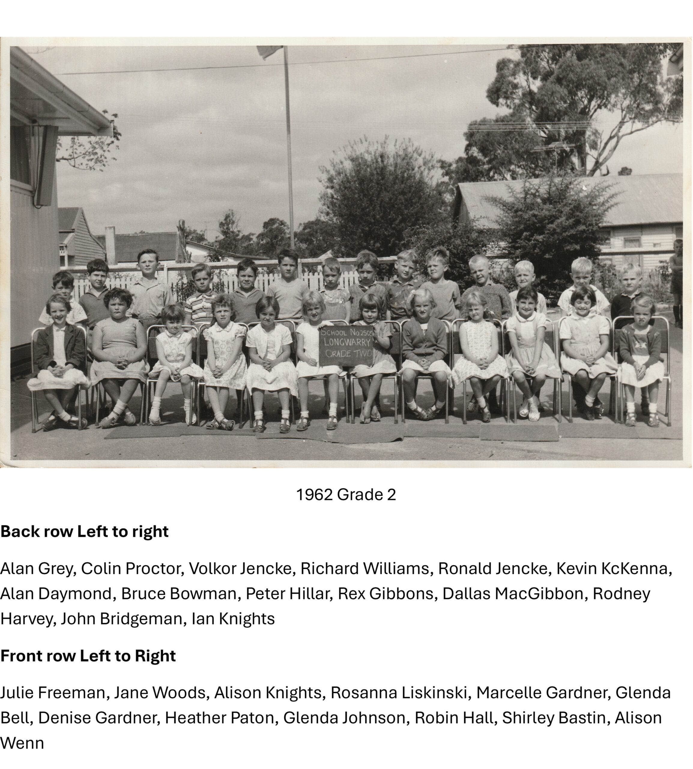1962 Grade 2 With Names Courtesy Marcelle Gardner
