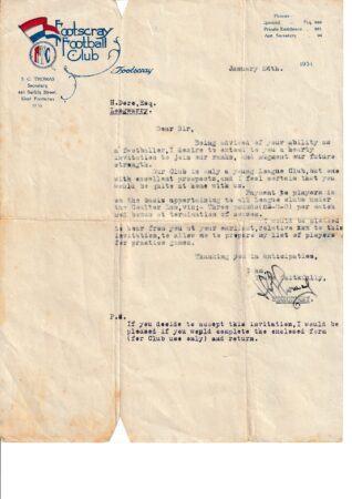 H Dore Footsgray Letter 1931